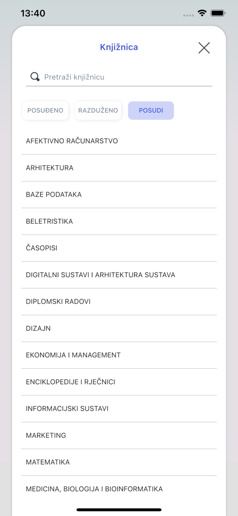 Infoeduka - Infoeduka mobile app library search screen showing academic categories and book loan filters