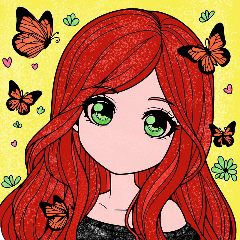 realistic girl with butterflies around her