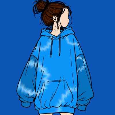 realistic girl with a oversized sweatshirt on and a bun