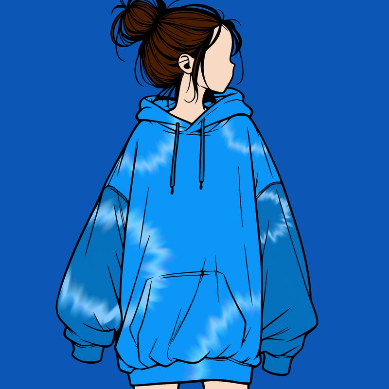 realistic girl with a oversized sweatshirt on and a bun