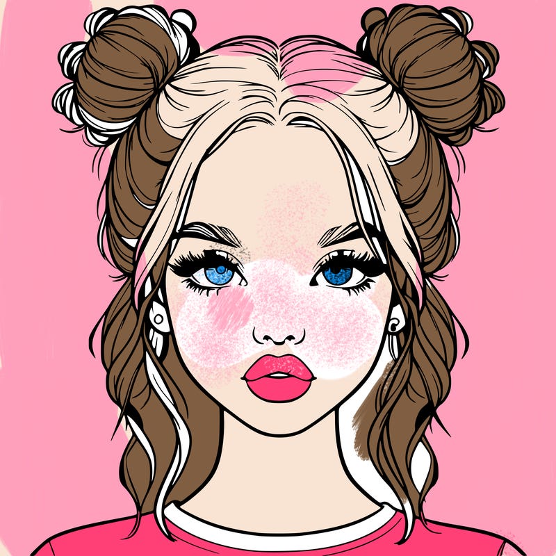 realistic girl with two buns in hair and lips