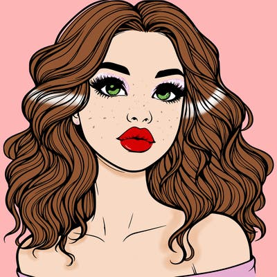 realistic girl with wavy hair and lips
