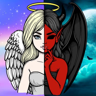 realistic angel half demon