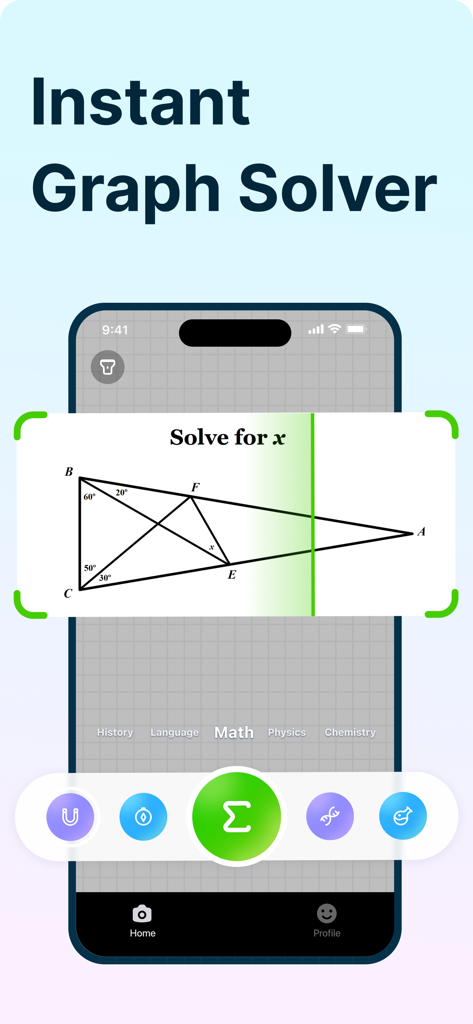 AI Math Solver App | KnowBuddy - KnowBuddy app interface scanning a geometry problem to solve for x