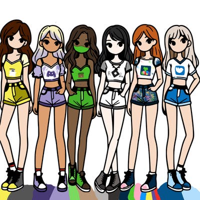 a group of girls wearing crop tops and shorts