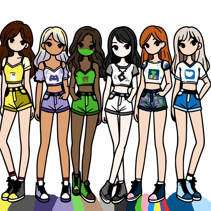 a group of girls wearing crop tops and shorts
