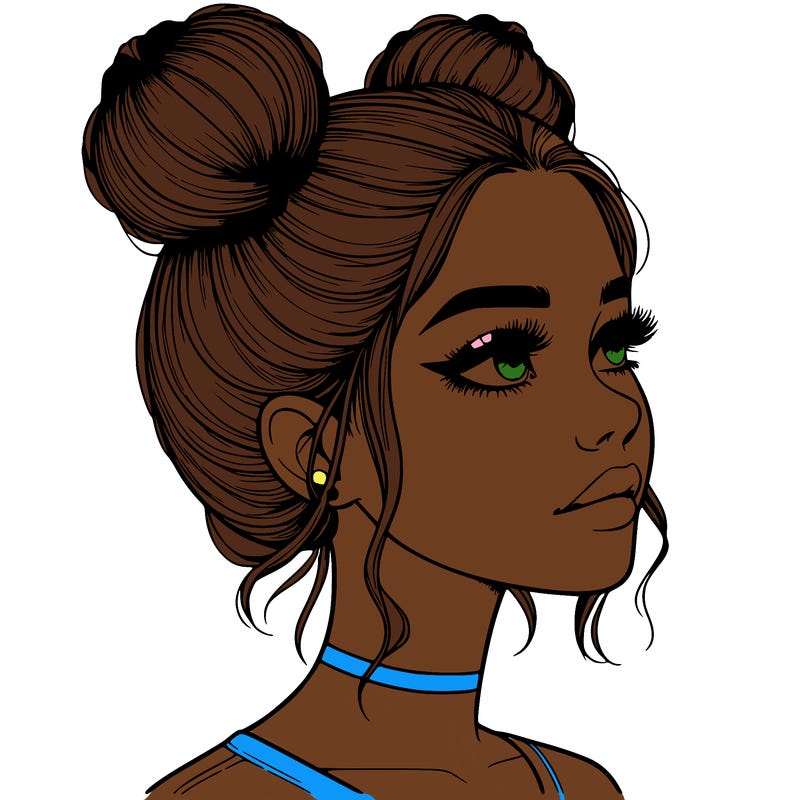 realistic girl with buns on the top of her head