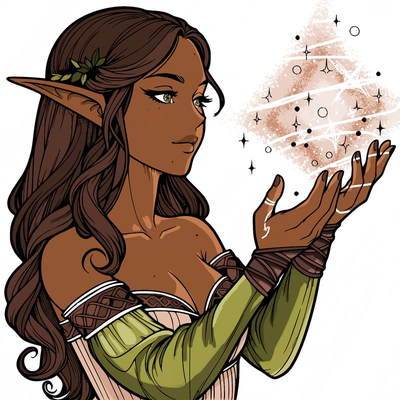 realistic elf girl doing magic