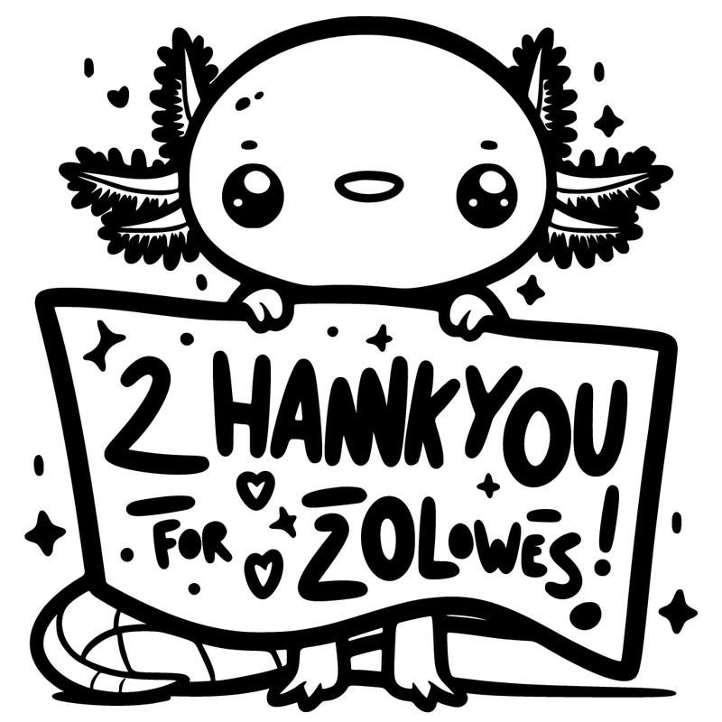 and axolotl with a sign that says thank you for 20 followers animated super cute