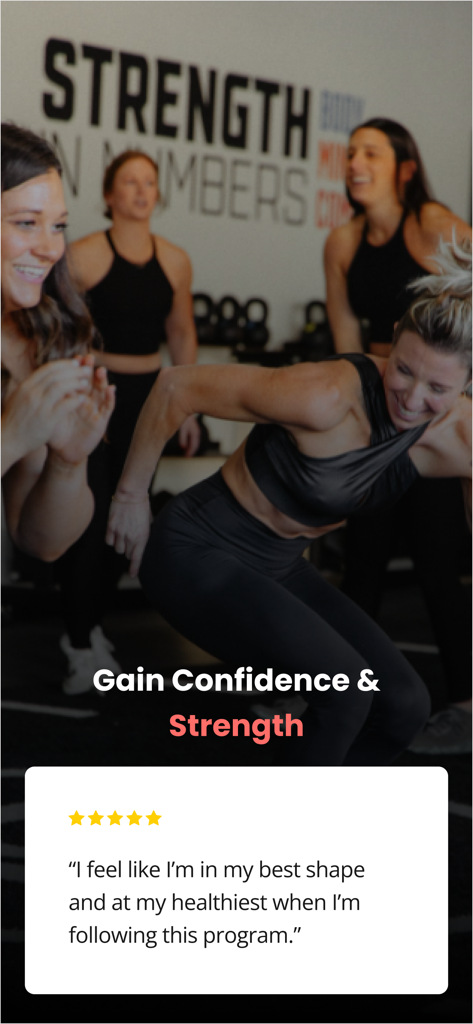 PRETTY MUSCLES by Erin Oprea - Women exercising together in a gym with a five star user review for the Pretty Muscles fitness app