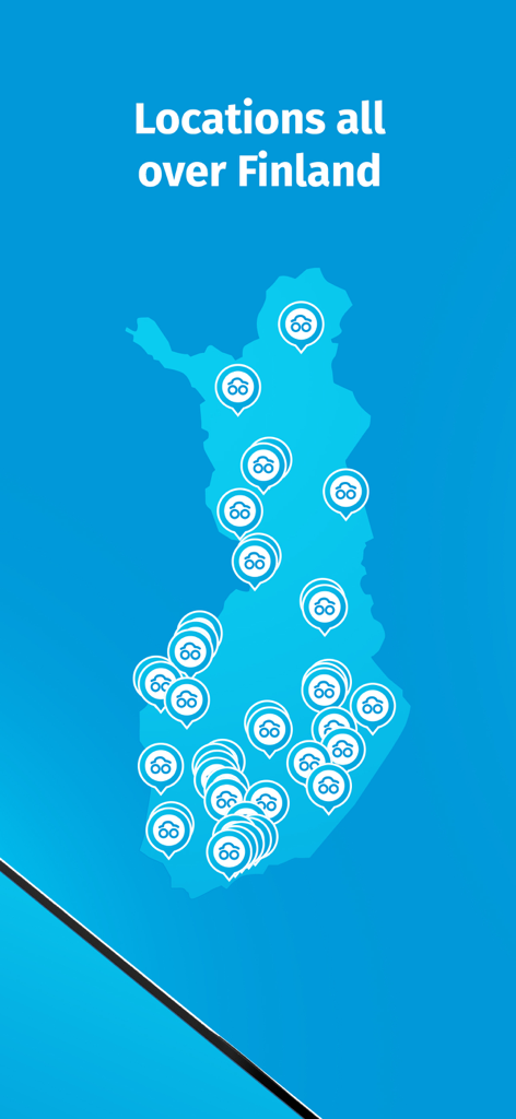 A map of Finland showing numerous Moovy parking locations across the country.
