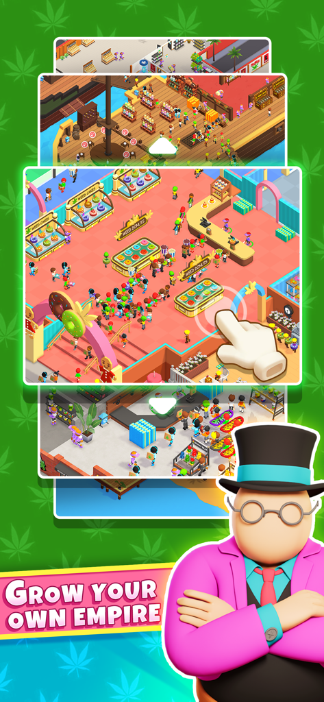 Weed Inc 420: Blaze & Trade - Gameplay-Vorschau von Weed Inc 420, die das Innere einer Verkaufsstelle und eine Tycoon-Figur in einem pinken Anzug zeigt