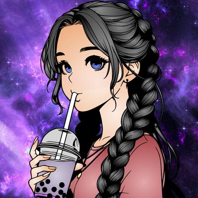 realistic girl with braided hair drinking boba