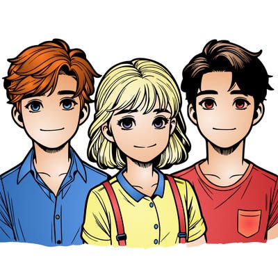 three realistic boys and one realistic girl