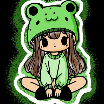 a girl wearing a frog hat and some frog socks