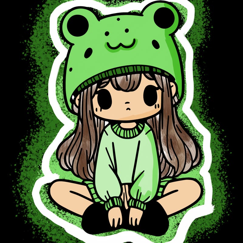 a girl wearing a frog hat and some frog socks