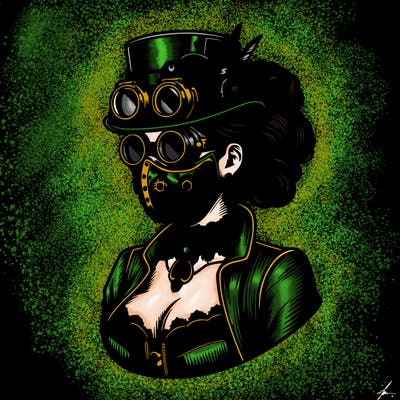 steam punk lady with mask realistic