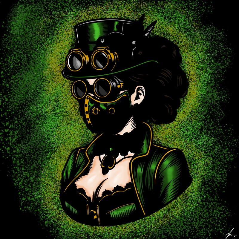 steam punk lady with mask realistic