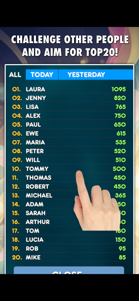 English grammar test leaderboard showing top player rankings and scores