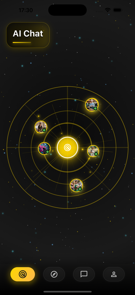 Peameet-Emotional AI Companion - Peameet app interface showing various AI companion roles arranged in a circular radar layout.