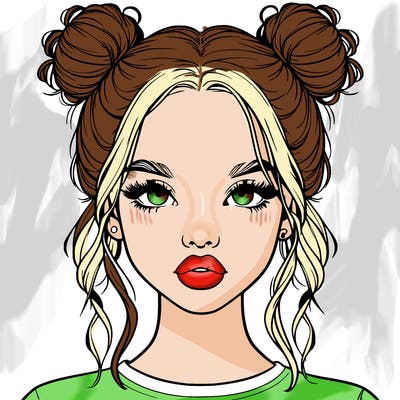 realistic girl with two buns in hair and lips
