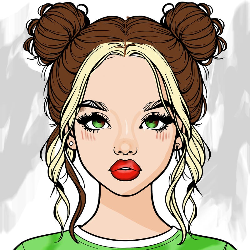 realistic girl with two buns in hair and lips