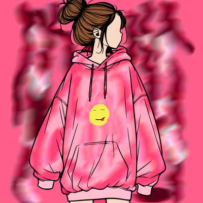 realistic girl with a oversized sweatshirt on and a bun