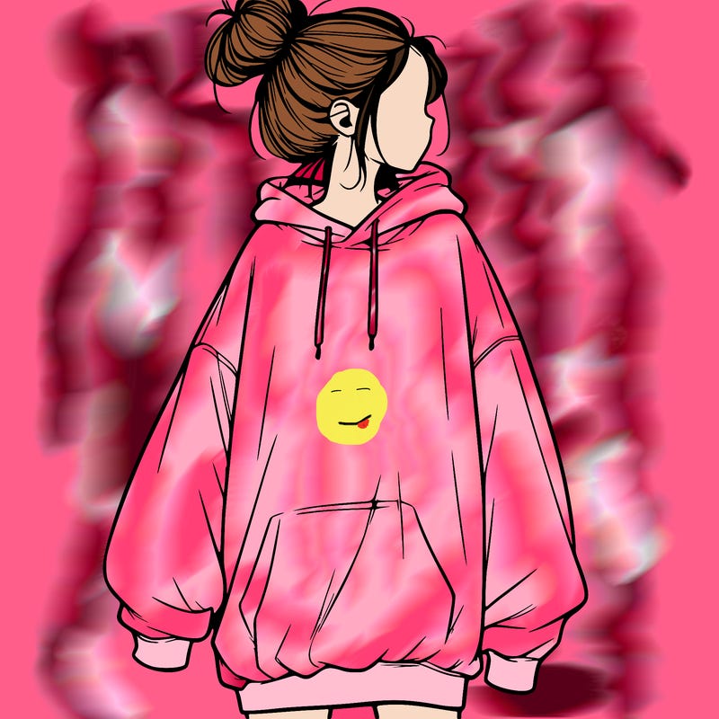 realistic girl with a oversized sweatshirt on and a bun