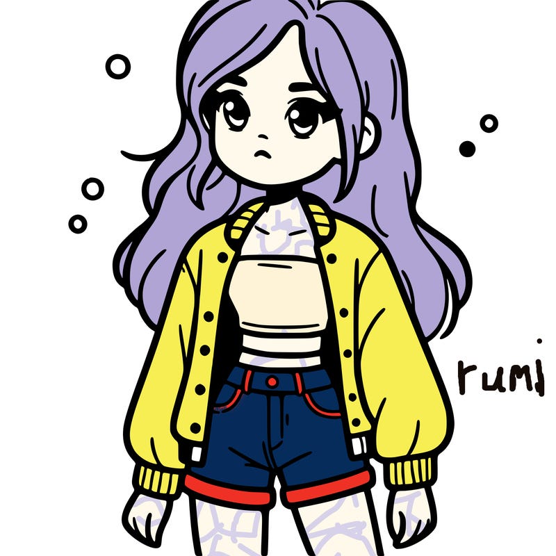 girl with long hair a jacket and crop-top with short jeans