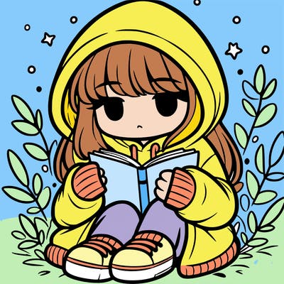 girl in oversized hoodie reading a book