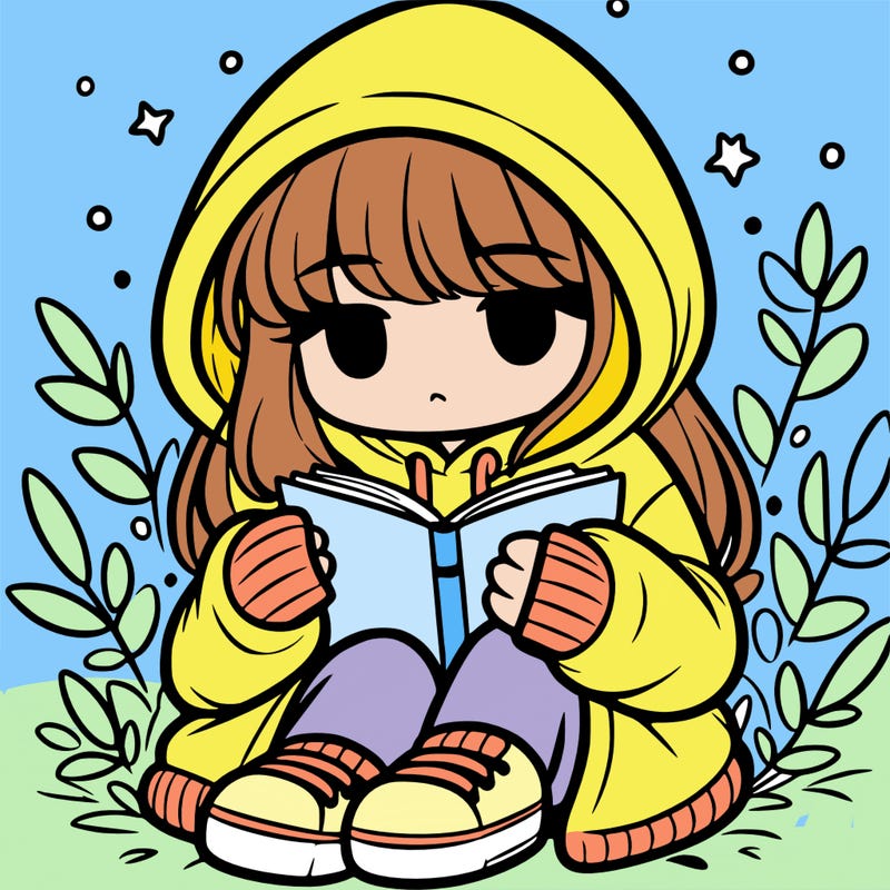 girl in oversized hoodie reading a book