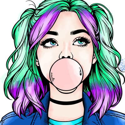 realististic girl blowing bubble -gum