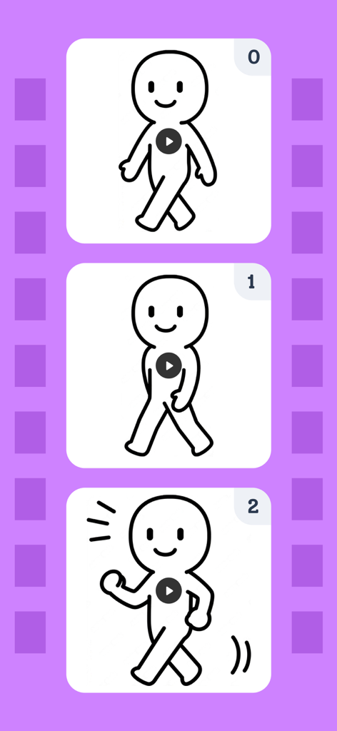 Sequential frames of a hand-drawn walking character in the Flipbook Animation Maker app