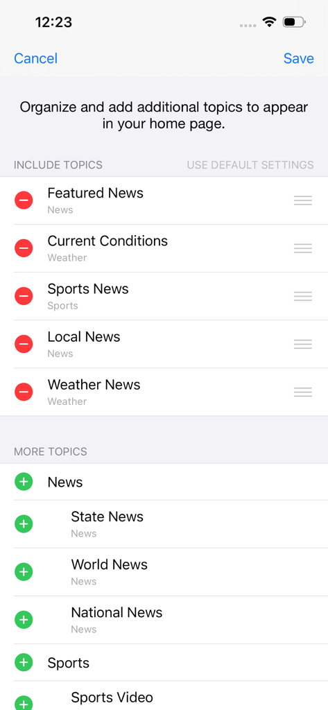 ABC36 - Personalización de categorías de noticias y el tiempo en la aplicación móvil ABC36