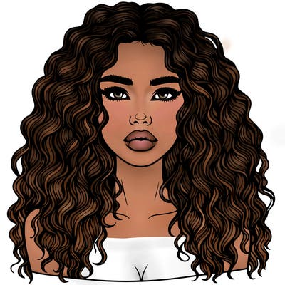realistic girl with long frizzy hair and lips
