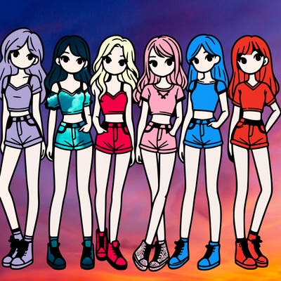 a group of girls wearing crop tops and shorts