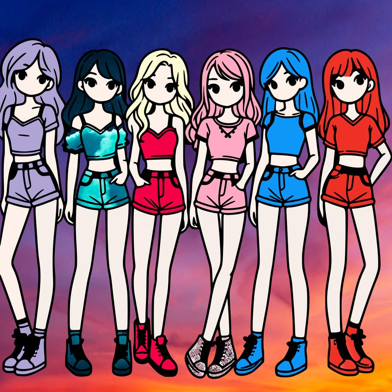 a group of girls wearing crop tops and shorts