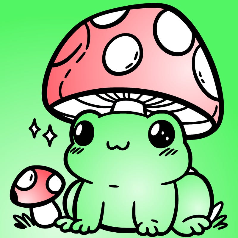 a cute frog with a mushroom hat