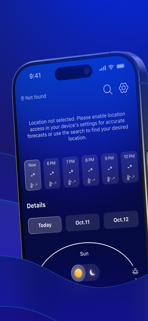 Cloud-W - Cloud-W weather app interface on a smartphone screen showing a location access request and hourly forecast slots