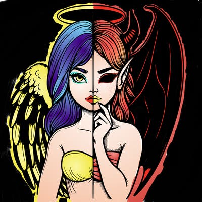 realistic angel half demon