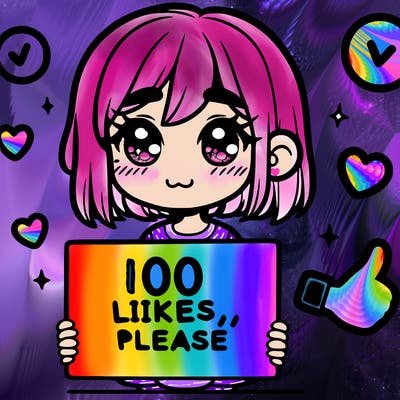 a girl with a sign saying 100 likes, please