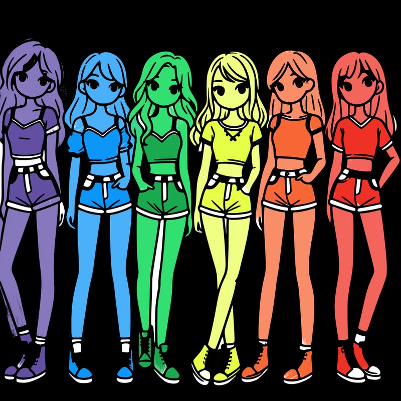 a group of girls wearing crop tops and shorts