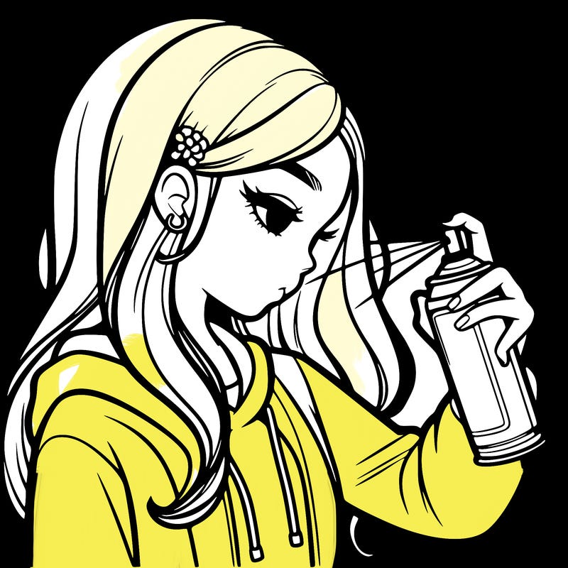 a realistic girl spray painting