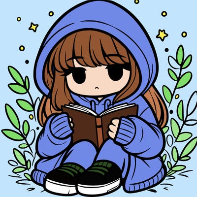 girl in oversized hoodie reading a book