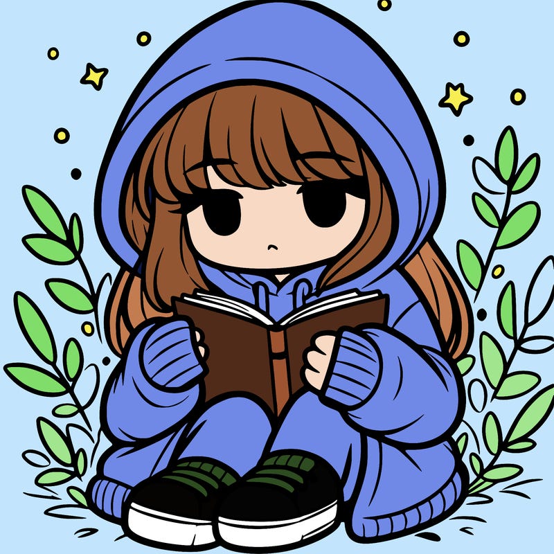 girl in oversized hoodie reading a book