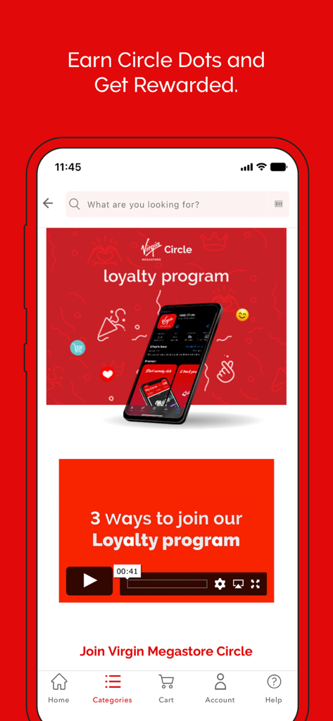 A screen from the Virgin Megastore app promoting the Circle loyalty program and rewards