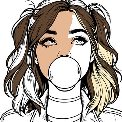 realististic girl blowing bubble -gum