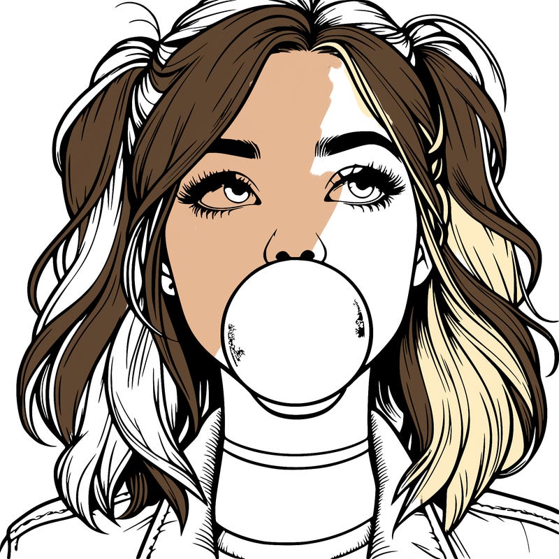 realististic girl blowing bubble -gum