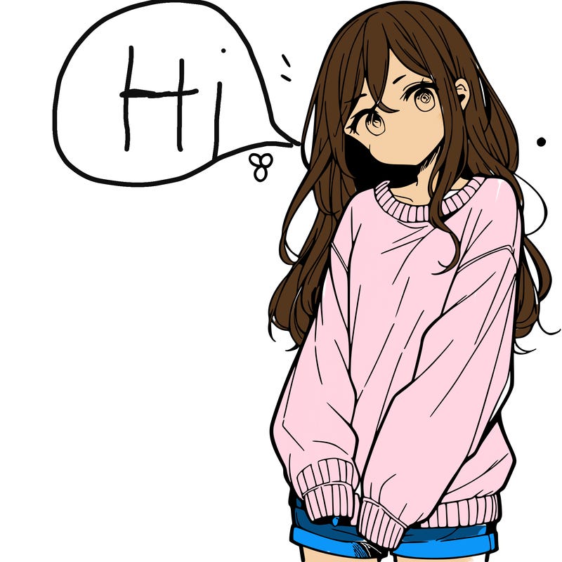 manga teen girl  in a sweater and baggy pants