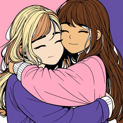 realistic two girls hugging